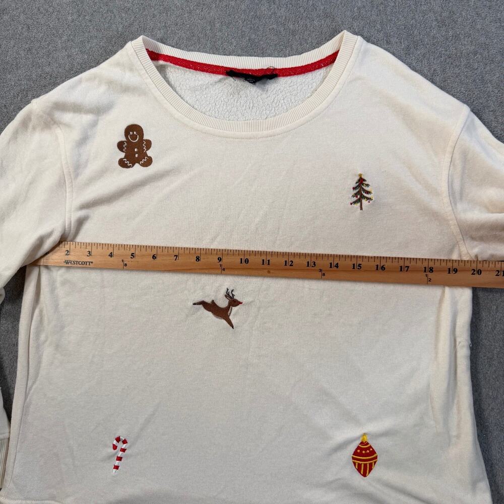 Jane + Delancey Women's Medium Cream Christmas Holiday Embroidered Sweatshirt - Picture 7 of 10